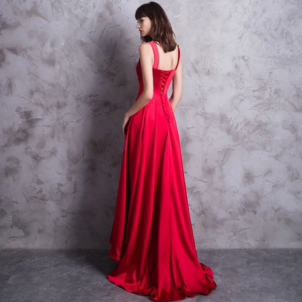 Modern / Fashion Red Evening Dresses 2018 A-Line / Princess Sweetheart Shoulders Sleeveless Beading Sweep Train Backless Formal Dresses