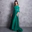 Modern / Fashion Dark Green Evening Dresses  2018 A-Line / Princess Scoop Neck 3/4 Sleeve Strapless Crystal Rhinestone Sash Sweep Train Backless Pierced Formal Dresses