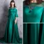 Modern / Fashion Dark Green Evening Dresses  2018 A-Line / Princess Scoop Neck 3/4 Sleeve Strapless Crystal Rhinestone Sash Sweep Train Backless Pierced Formal Dresses