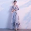 Chic / Beautiful Silver Prom Dresses 2017 A-Line / Princess Amazing / Unique V-Neck 3/4 Sleeve Appliques Lace Floor-Length / Long Pierced Formal Dresses
