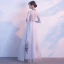 Chic / Beautiful Silver Prom Dresses 2017 A-Line / Princess Amazing / Unique V-Neck 3/4 Sleeve Appliques Lace Floor-Length / Long Pierced Formal Dresses