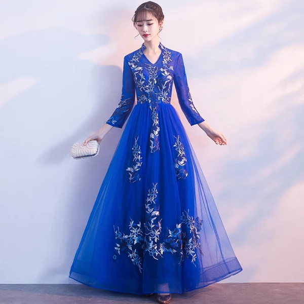 Chic / Beautiful Silver Prom Dresses 2017 A-Line / Princess Amazing / Unique V-Neck 3/4 Sleeve Appliques Lace Floor-Length / Long Pierced Formal Dresses