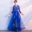 Chic / Beautiful Silver Prom Dresses 2017 A-Line / Princess Amazing / Unique V-Neck 3/4 Sleeve Appliques Lace Floor-Length / Long Pierced Formal Dresses