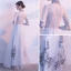 Chic / Beautiful Silver Prom Dresses 2017 A-Line / Princess Amazing / Unique V-Neck 3/4 Sleeve Appliques Lace Floor-Length / Long Pierced Formal Dresses
