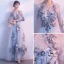 Chic / Beautiful Silver Prom Dresses 2017 A-Line / Princess Amazing / Unique V-Neck 3/4 Sleeve Appliques Lace Floor-Length / Long Pierced Formal Dresses