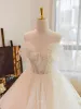 Charming Champagne Lace Flower Cascading Ruffles Wedding Dresses 2024 Ball Gown Strapless Sleeveless Backless Court Train