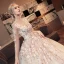 Chic / Beautiful White Pierced Wedding Dresses 2017 Ball Gown Scoop Neck Long Sleeve Appliques Lace Backless Cathedral Train