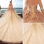 Chic / Beautiful White Pierced Wedding Dresses 2017 Ball Gown Scoop Neck Long Sleeve Appliques Lace Backless Cathedral Train