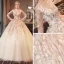 Chic / Beautiful White Pierced Wedding Dresses 2017 Ball Gown Scoop Neck Long Sleeve Appliques Lace Backless Cathedral Train