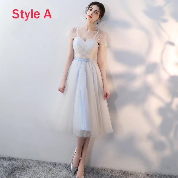 Affordable Sky Blue Bridesmaid Dresses 2018 A-Line / Princess Bow Sash Tea-length Ruffle Backless Wedding Party Dresses