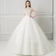 Schöne Ivory / Creme Durchsichtige Brautkleider 2018 Ballkleid Stehkragen Ärmellos Rückenfreies Perlenstickerei Perle Strass Rüschen Hof-Schleppe