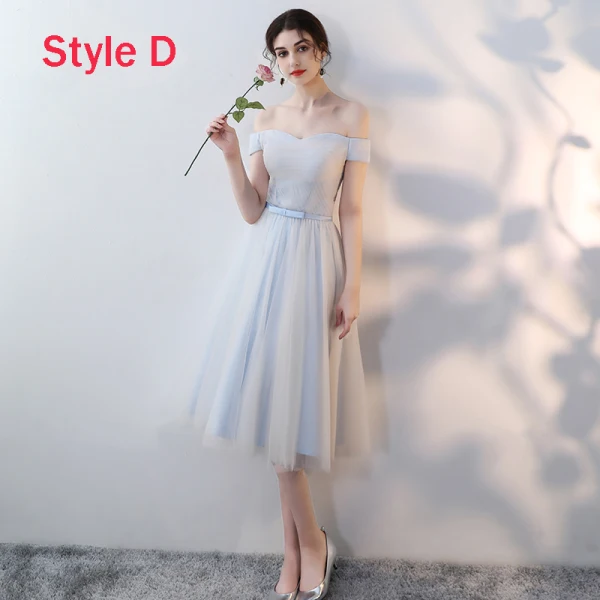 Affordable Sky Blue Bridesmaid Dresses 2018 A-Line / Princess Bow Sash Tea-length Ruffle Backless Wedding Party Dresses