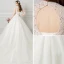 Schöne Ivory / Creme Durchsichtige Brautkleider 2018 Ballkleid Stehkragen Ärmellos Rückenfreies Perlenstickerei Perle Strass Rüschen Hof-Schleppe