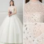 Schöne Ivory / Creme Durchsichtige Brautkleider 2018 Ballkleid Stehkragen Ärmellos Rückenfreies Perlenstickerei Perle Strass Rüschen Hof-Schleppe