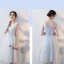Affordable Sky Blue Bridesmaid Dresses 2018 A-Line / Princess Bow Sash Tea-length Ruffle Backless Wedding Party Dresses