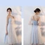 Affordable Sky Blue Bridesmaid Dresses 2018 A-Line / Princess Bow Sash Tea-length Ruffle Backless Wedding Party Dresses