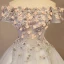 Chic / Beautiful Silver Prom Dresses 2017 Ball Gown Off-The-Shoulder Short Sleeve Appliques Flower Beading Rhinestone Floor-Length / Long Backless Formal Dresses