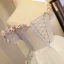Chic / Beautiful Silver Prom Dresses 2017 Ball Gown Off-The-Shoulder Short Sleeve Appliques Flower Beading Rhinestone Floor-Length / Long Backless Formal Dresses