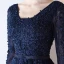 Chic / Belle Bleu Marine Robe De Bal 2017 Princesse Manches Longues V-Cou Appliques En Dentelle Paillettes Perlage Ceinture Longue Dos Nu Robe De Ceremonie