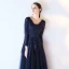 Chic / Belle Bleu Marine Robe De Bal 2017 Princesse Manches Longues V-Cou Appliques En Dentelle Paillettes Perlage Ceinture Longue Dos Nu Robe De Ceremonie