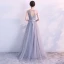 Elegant Grey Evening Dresses  2017 A-Line / Princess V-Neck Sleeveless Appliques Flower Beading Crystal Bow Sash Floor-Length / Long Backless Pierced Formal Dresses