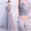 Elegant Grey Evening Dresses  2017 A-Line / Princess V-Neck Sleeveless Appliques Flower Beading Crystal Bow Sash Floor-Length / Long Backless Pierced Formal Dresses