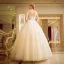 Chic / Beautiful Champagne Pierced Wedding Dresses 2017 Ball Gown Scoop Neck Long Sleeve Backless Appliques Flower Beading Bow Sash Floor-Length / Long