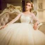 Chic / Beautiful Champagne Pierced Wedding Dresses 2017 Ball Gown Scoop Neck Long Sleeve Backless Appliques Flower Beading Bow Sash Floor-Length / Long