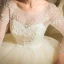 Chic / Beautiful Champagne Pierced Wedding Dresses 2017 Ball Gown Scoop Neck Long Sleeve Backless Appliques Flower Beading Bow Sash Floor-Length / Long