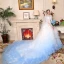 Stunning White Gradient-Color Sky Blue Pierced Wedding Dresses 2017 Ball Gown Scoop Neck 3/4 Sleeve Appliques Lace Cathedral Train