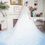 Stunning White Gradient-Color Sky Blue Pierced Wedding Dresses 2017 Ball Gown Scoop Neck 3/4 Sleeve Appliques Lace Cathedral Train
