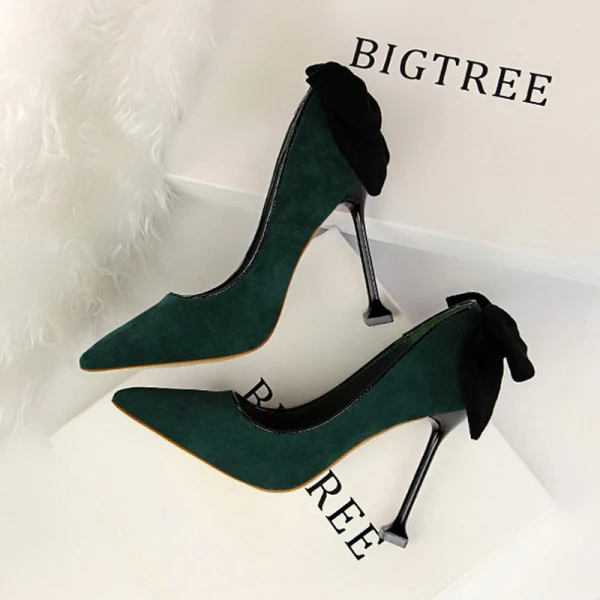 Lovely Black Bow Suede Prom Pumps 2022 9 cm Stiletto Heels Pointed Toe Pumps High Heels