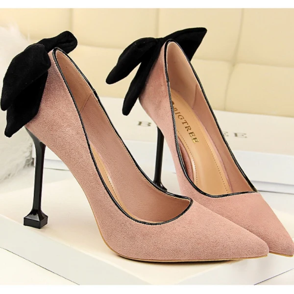 Lovely Black Bow Suede Prom Pumps 2022 9 cm Stiletto Heels Pointed Toe Pumps High Heels