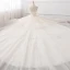 Chic / Beautiful Champagne Pierced Wedding Dresses 2017 Ball Gown Scoop Neck Sleeveless Backless Appliques Lace Beading Pearl Cathedral Train
