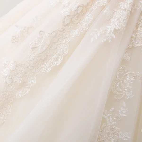 Chic / Beautiful Champagne Pierced Wedding Dresses 2017 Ball Gown Scoop Neck Sleeveless Backless Appliques Lace Beading Pearl Cathedral Train