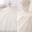 Chic / Beautiful Champagne Pierced Wedding Dresses 2017 Ball Gown Scoop Neck Sleeveless Backless Appliques Lace Beading Pearl Cathedral Train