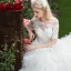 Schöne Weiß Durchbohrt Brautkleider 2017 Ballkleid Rundhalsausschnitt 1/2 Ärmel Rückenfreies Applikationen Mit Spitze Strass Kathedrale Schleppe