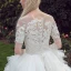 Schöne Weiß Durchbohrt Brautkleider 2017 Ballkleid Rundhalsausschnitt 1/2 Ärmel Rückenfreies Applikationen Mit Spitze Strass Kathedrale Schleppe
