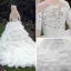 Schöne Weiß Durchbohrt Brautkleider 2017 Ballkleid Rundhalsausschnitt 1/2 Ärmel Rückenfreies Applikationen Mit Spitze Strass Kathedrale Schleppe