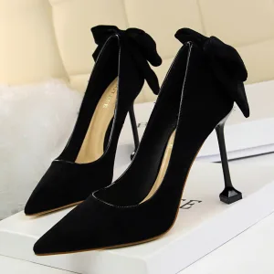 Charmant Noire Noeud Daim Promo Escarpins 2022 9 Cm Talons Aiguilles À Bout Pointu Escarpins Talons Hauts