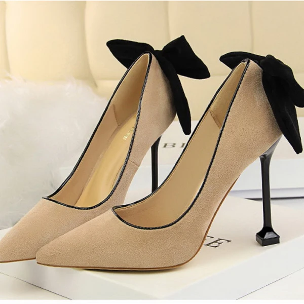 Lovely Black Bow Suede Prom Pumps 2022 9 cm Stiletto Heels Pointed Toe Pumps High Heels