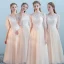 Elegant Champagne Bridesmaid Dresses 2018 A-Line / Princess Appliques Lace Tea-length Ruffle Backless Wedding Party Dresses