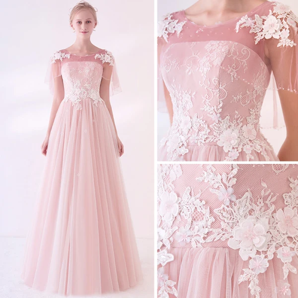 Élégant Rougissant Rose Transparentes Robe De Bal Avec Châle 2018 Empire Encolure Dégagée Sans Manches Appliques En Dentelle Fleur Perlage Longue Volants Dos Nu Robe De Ceremonie