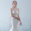 Chic / Belle Blanche Percé Robe De Mariée 2018 Trompette / Sirène Encolure Dégagée Sans Manches Dos Nu Appliques En Dentelle Paillettes Perlage Cristal Noeud Ceinture Cathedral Train