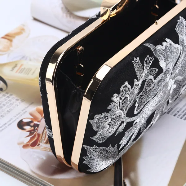 Fine Sølv Brodert Aften Clutch Veske 2023 Satin Håndvesken