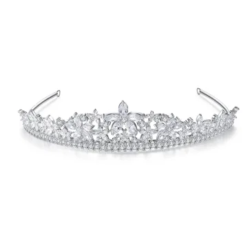 Moda Srebrny Rhinestone Kwiat Tiara Ozdoby Do Włosów Ślubne 2022 Cyrkon Stop Ślub