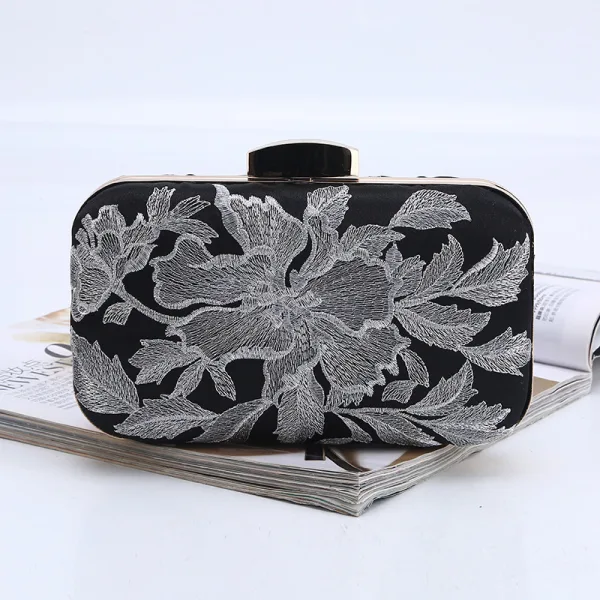 Fine Sølv Brodert Aften Clutch Veske 2023 Satin Håndvesken