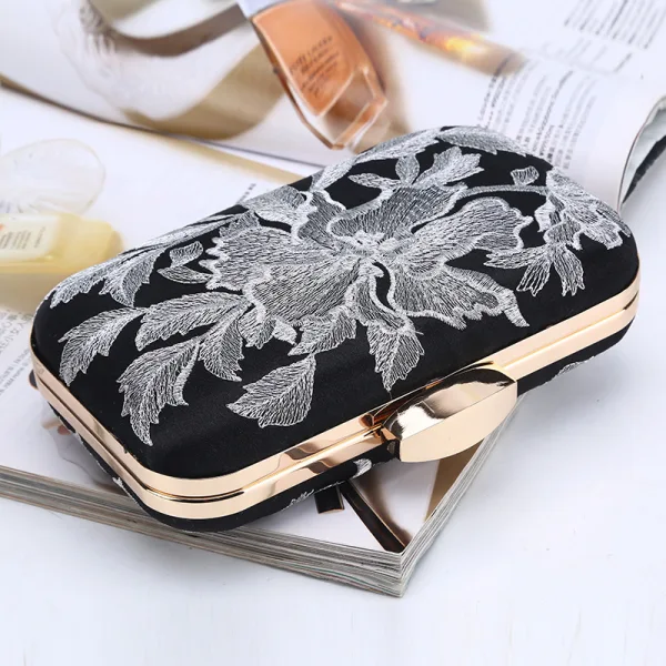 Fine Sølv Brodert Aften Clutch Veske 2023 Satin Håndvesken