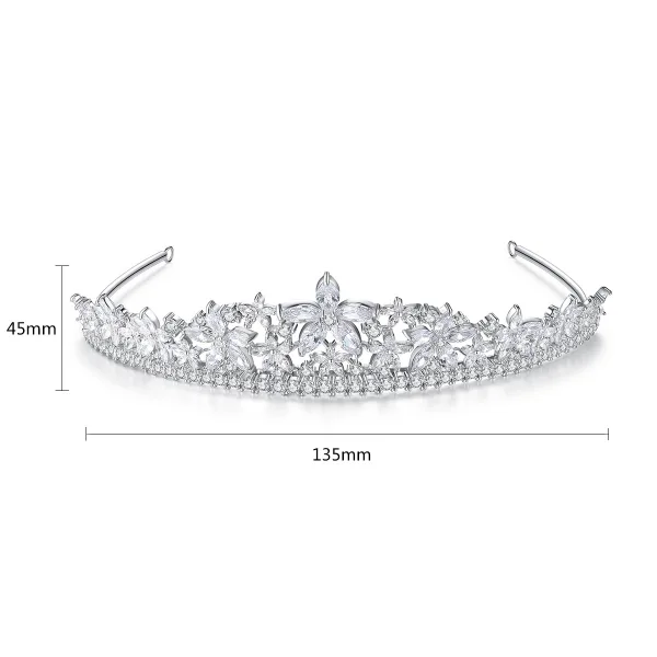 Moda Srebrny Rhinestone Kwiat Tiara Ozdoby Do Włosów Ślubne 2022 Cyrkon Stop Ślub