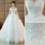 Schöne Weiß Durchbohrt Brautkleider 2017 Ballkleid Rundhalsausschnitt Lange Ärmel Rückenfreies Applikationen Mit Spitze Pailletten Perle Kapelle-Schleppe